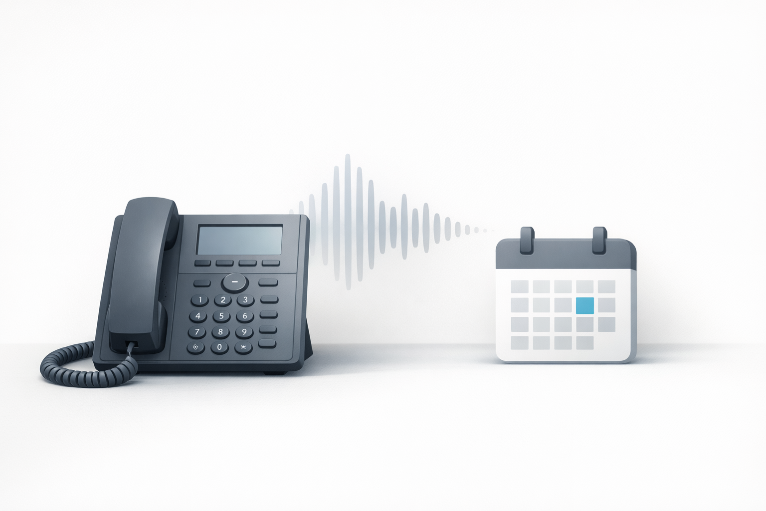 Conceptual illustration of a desk phone and calendar representing automated holiday closure phone updates