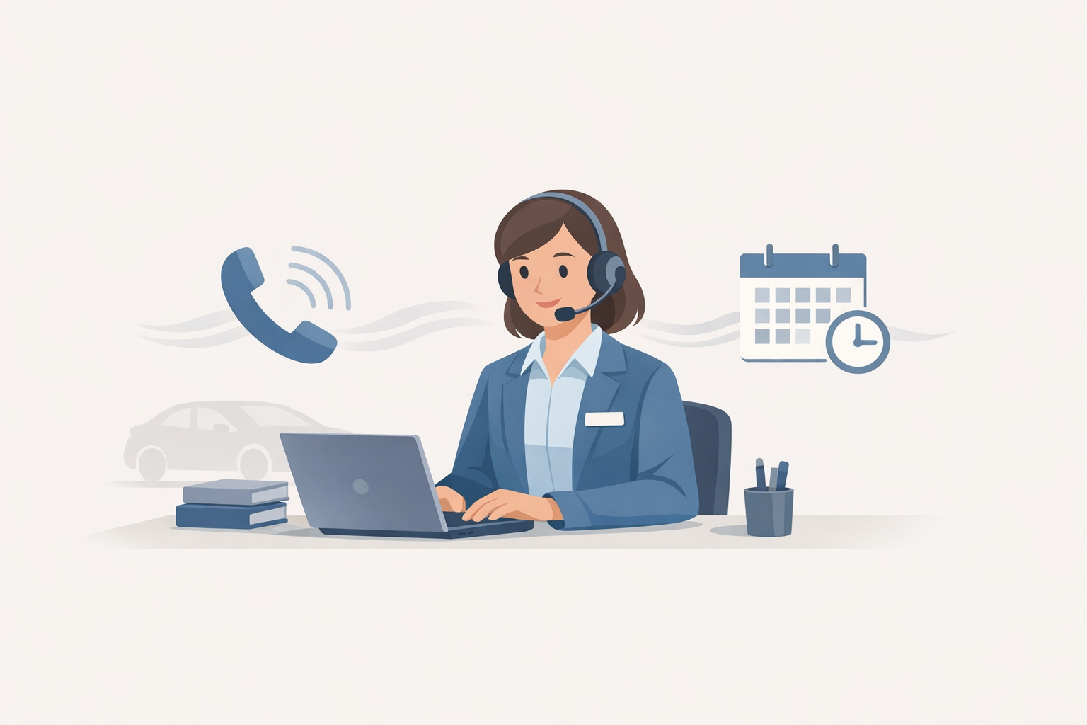 Conceptual illustration of a service advisor phone call turning hold time into scheduled appointments