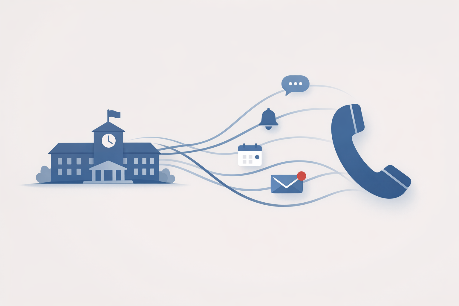 Conceptual illustration of a school phone system broadcasting closure and event updates.