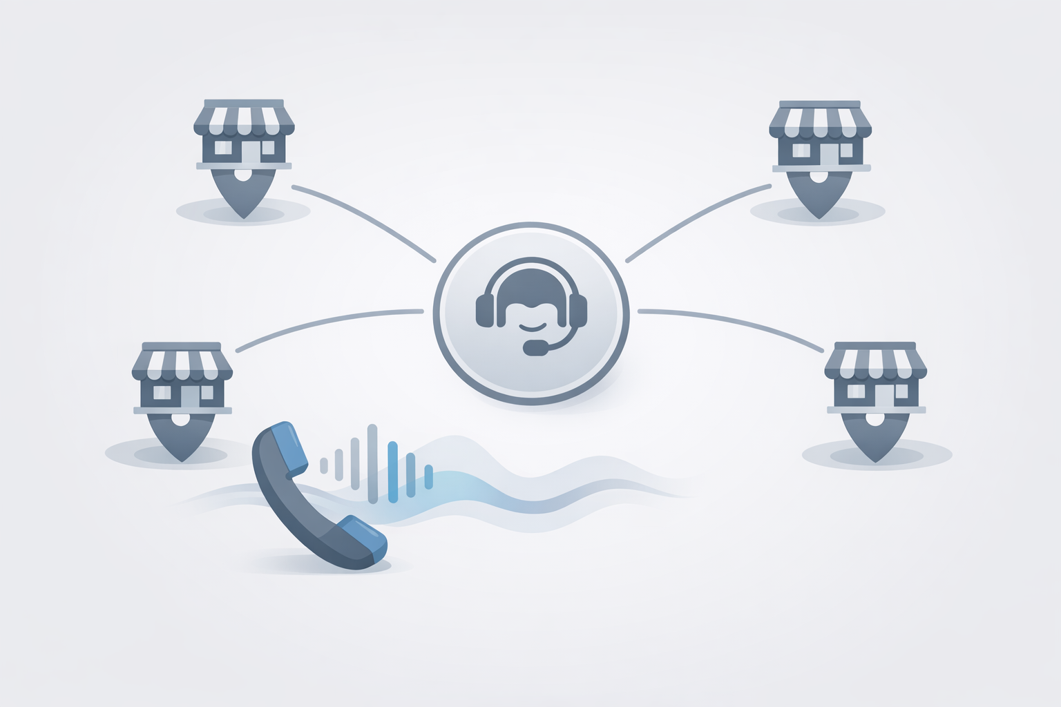 Conceptual illustration of a centralized phone voice system connecting multiple franchise locations