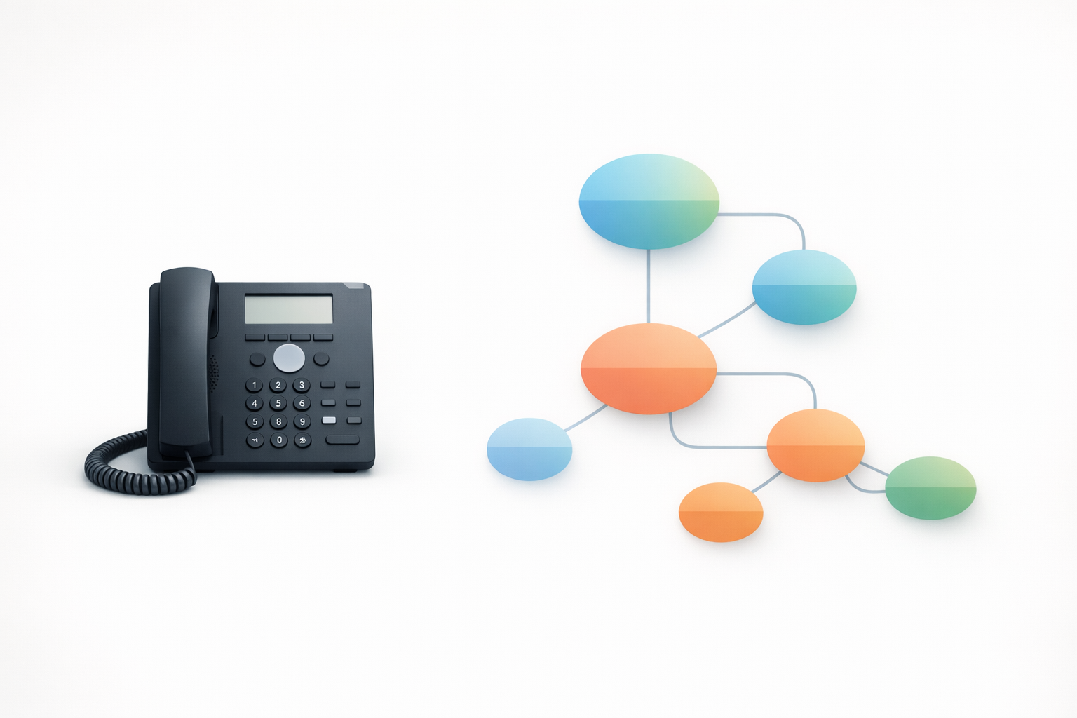 Conceptual illustration of a business phone with a personalized IVR flow