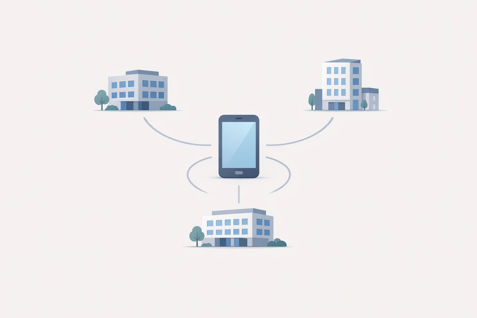 Conceptual illustration of one phone number connecting to multiple business locations