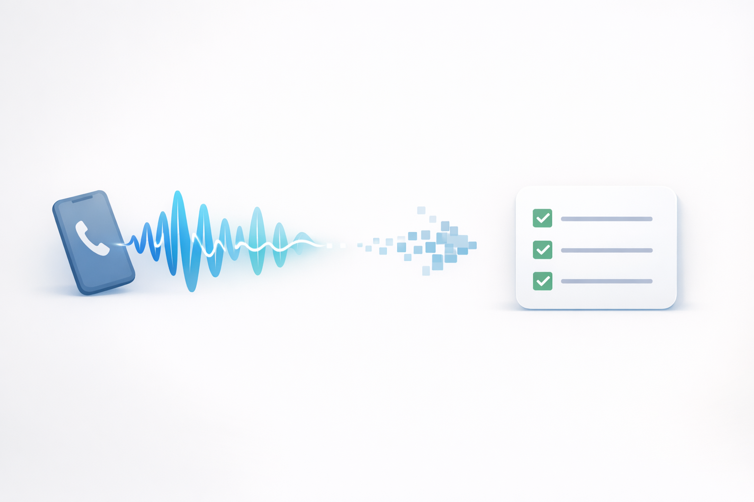 Conceptual illustration of a phone call flow turning into a neat checklist, minimal modern style, neutral background