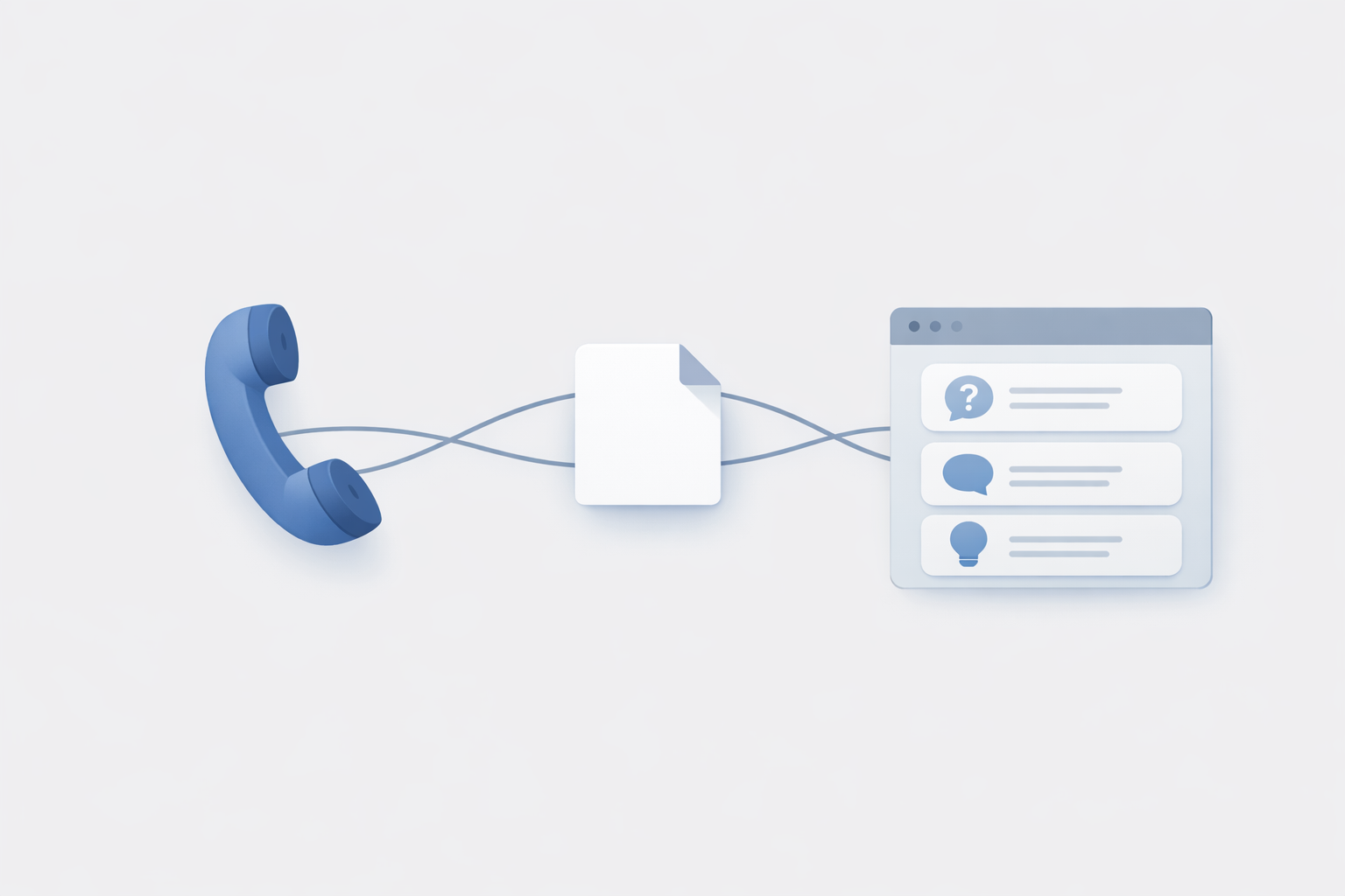 Conceptual illustration of a website FAQ and a phone connected to one shared source of truth