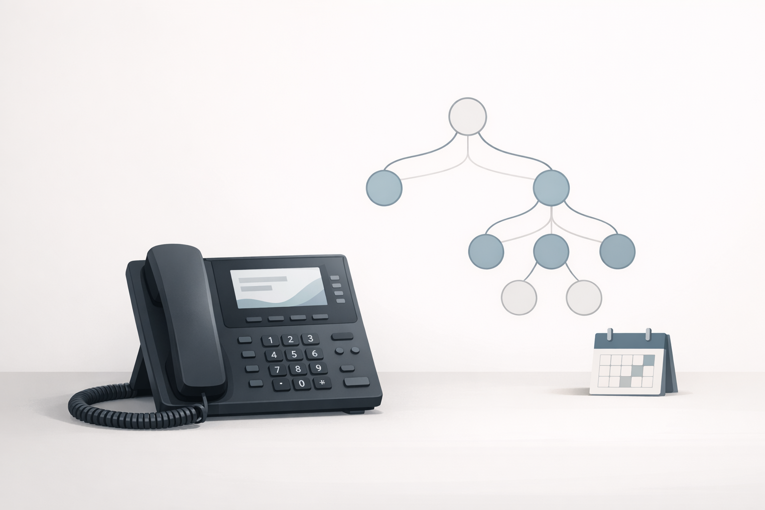 Conceptual illustration of a business phone routing calls into clear next steps
