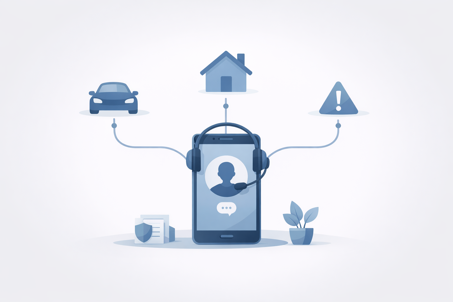 Conceptual illustration of an AI voice system routing insurance claims calls by type and urgency