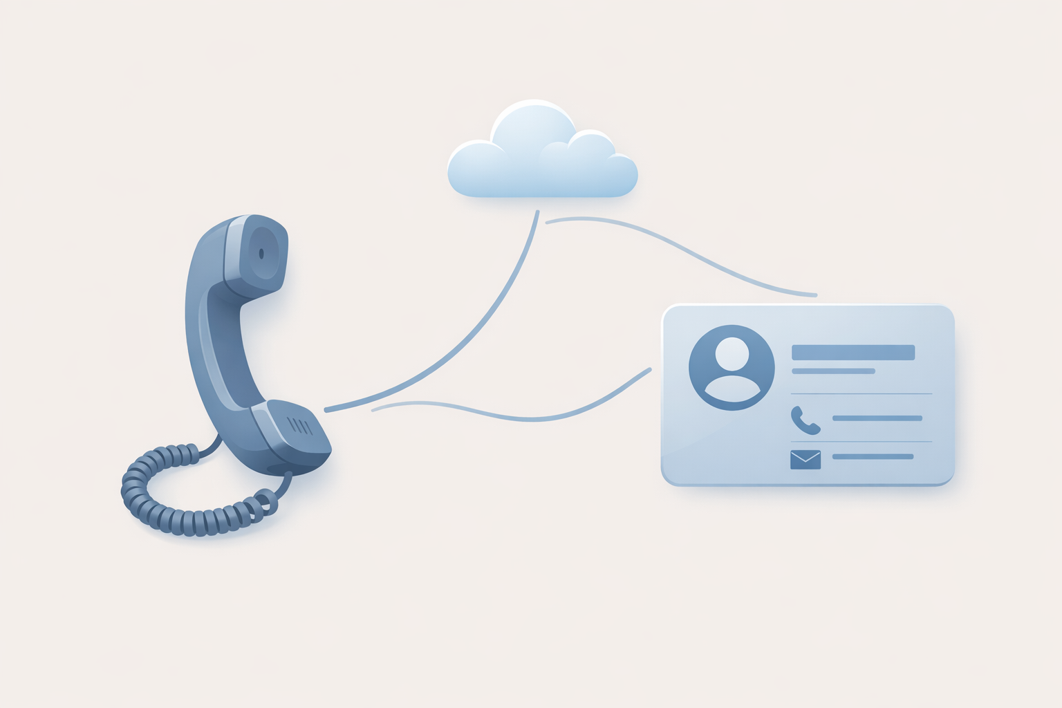 Conceptual illustration of a phone connected to a CRM contact card, representing AI voice system and CRM integration.