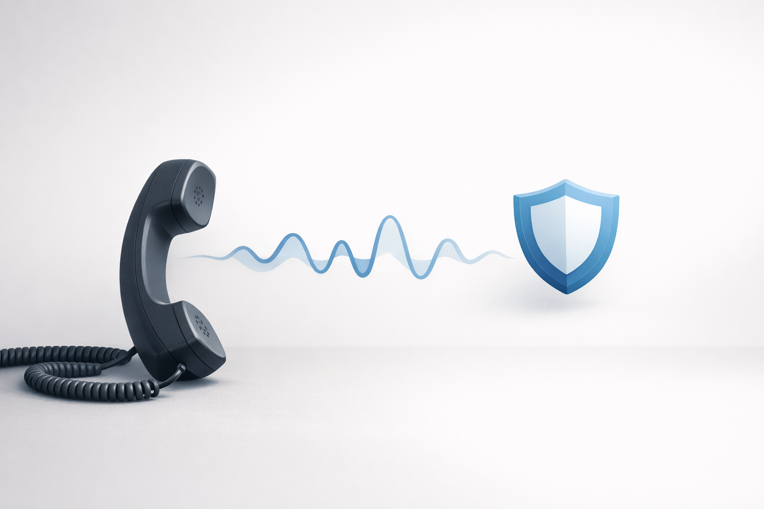Conceptual illustration of a business phone with a shield and audio waveform representing call recording disclosure and compliance