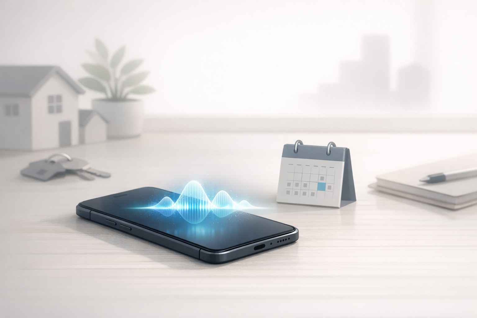 Conceptual illustration of an AI voice system helping a real estate team handle showing requests