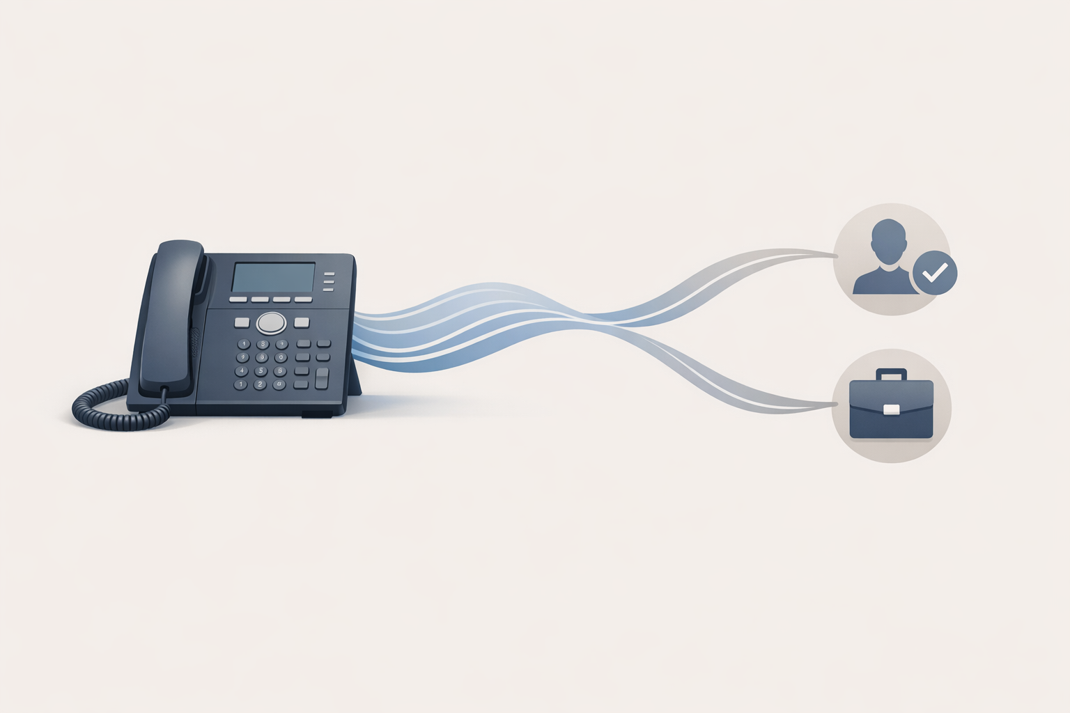 Conceptual illustration of a business phone routing calls into two paths for candidates and clients
